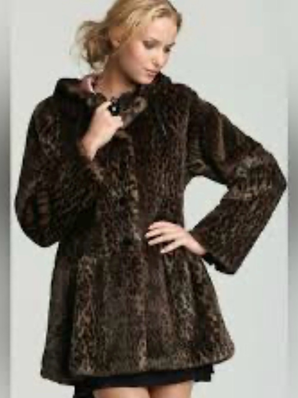Free People About Town Faux Fur Leopard Print Peplum Coat
